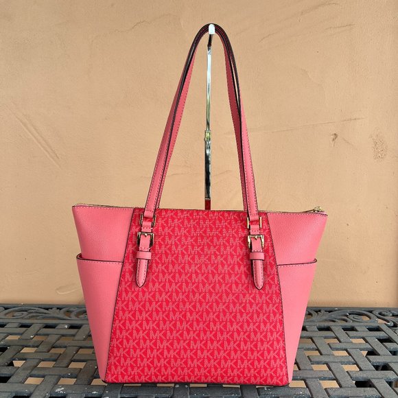 Michael Kors Charlotte Large Top Zip Shoulder Tote Bag MK Coral Reef Multi - Picture 2 of 10